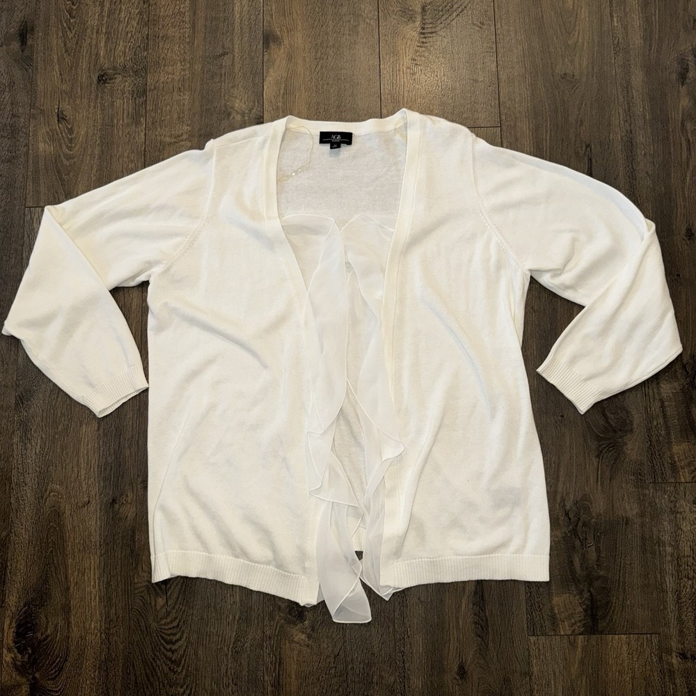 AGB‎ Women's 2X Open Front Waterfall Cardigan Duster White Long Sleeve Lagenlook